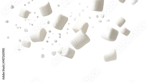 Falling Marshmallows Isolated on Transparent or White Background for Creative Designs