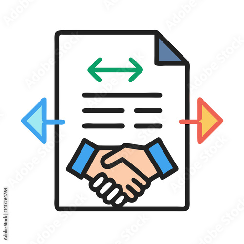 Business agreement icon showing handshake with contract document