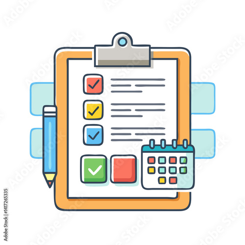 Cute Checklist, Calendar, and Pencil for Productivity Concept
