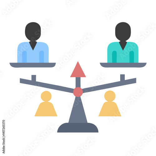 People on scales of justice icon for balance concept