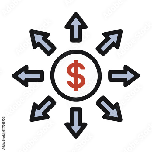 Money outflow concept with dollar sign and arrows