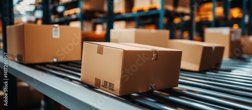 Wallpaper Mural Cardboard boxes on conveyor belt in warehouse Torontodigital.ca