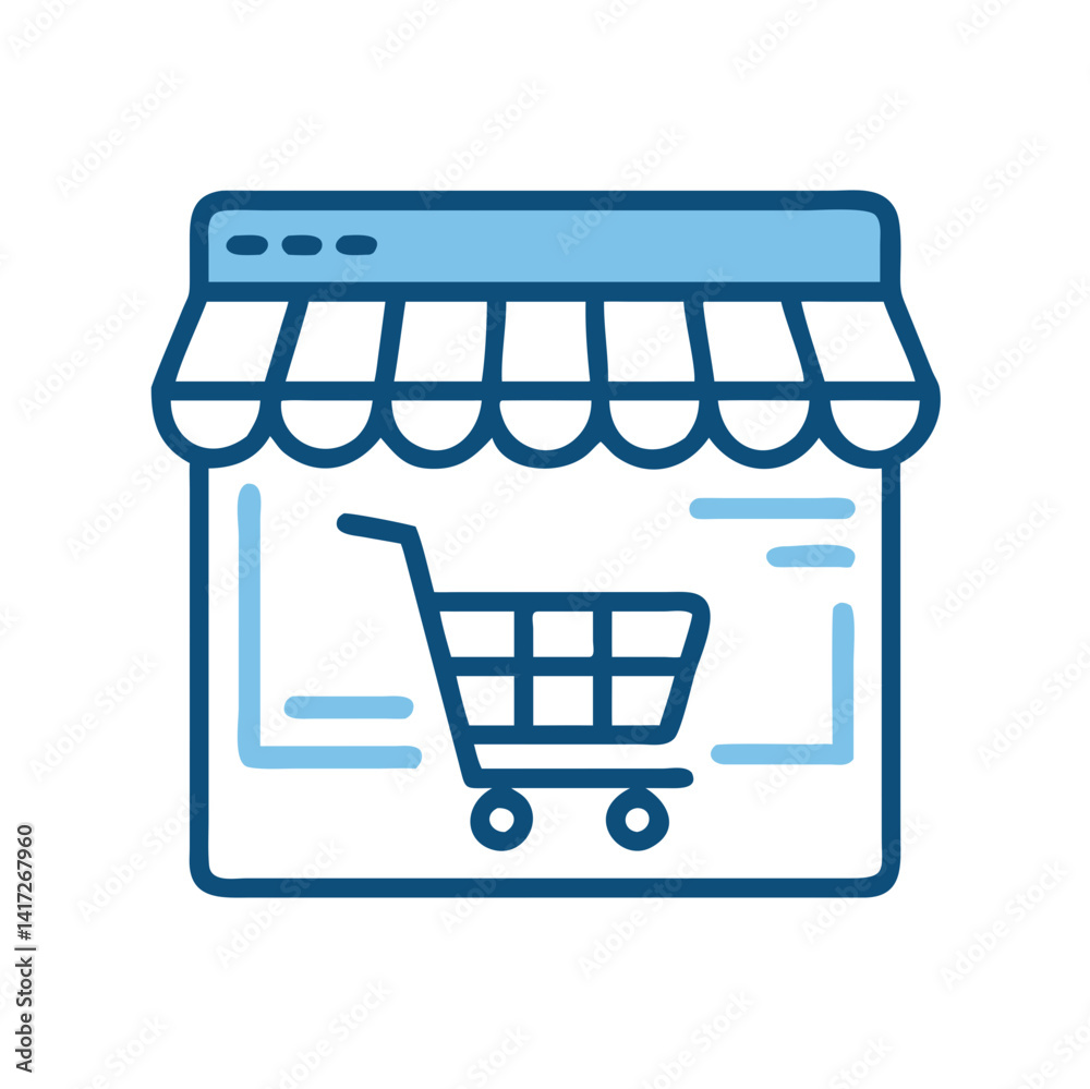 Online store icon. Ecommerce shop concept in blue