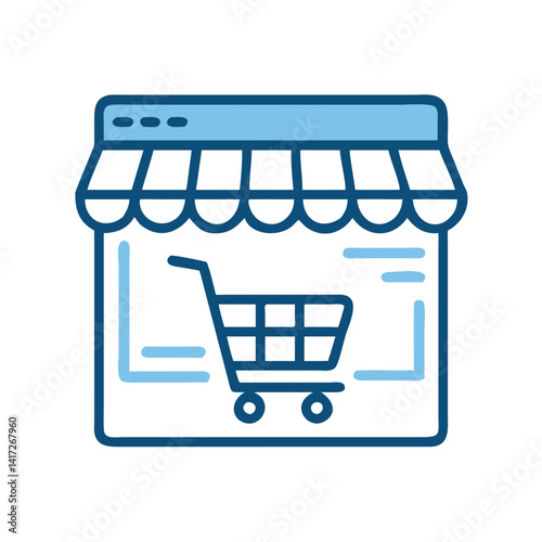 Online store icon. Ecommerce shop concept in blue