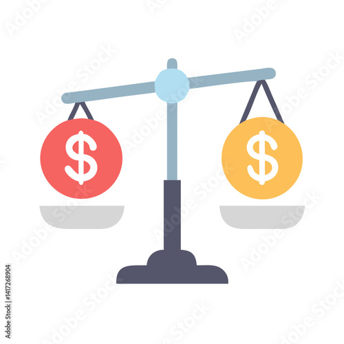 Dollar sign scales representing money balance and equilibrium