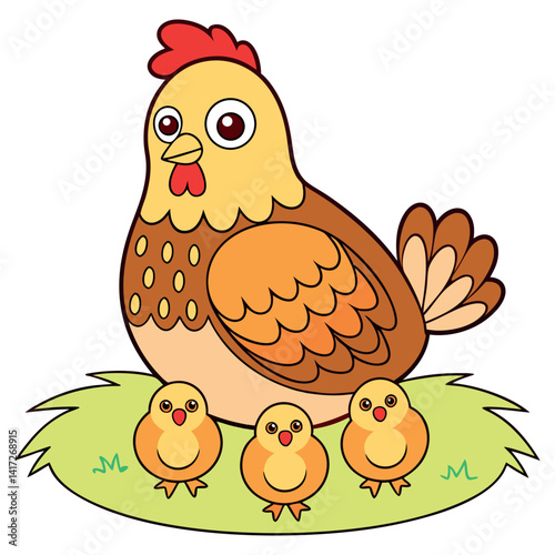 Chickens-and-hen-nursing-coloring-page 