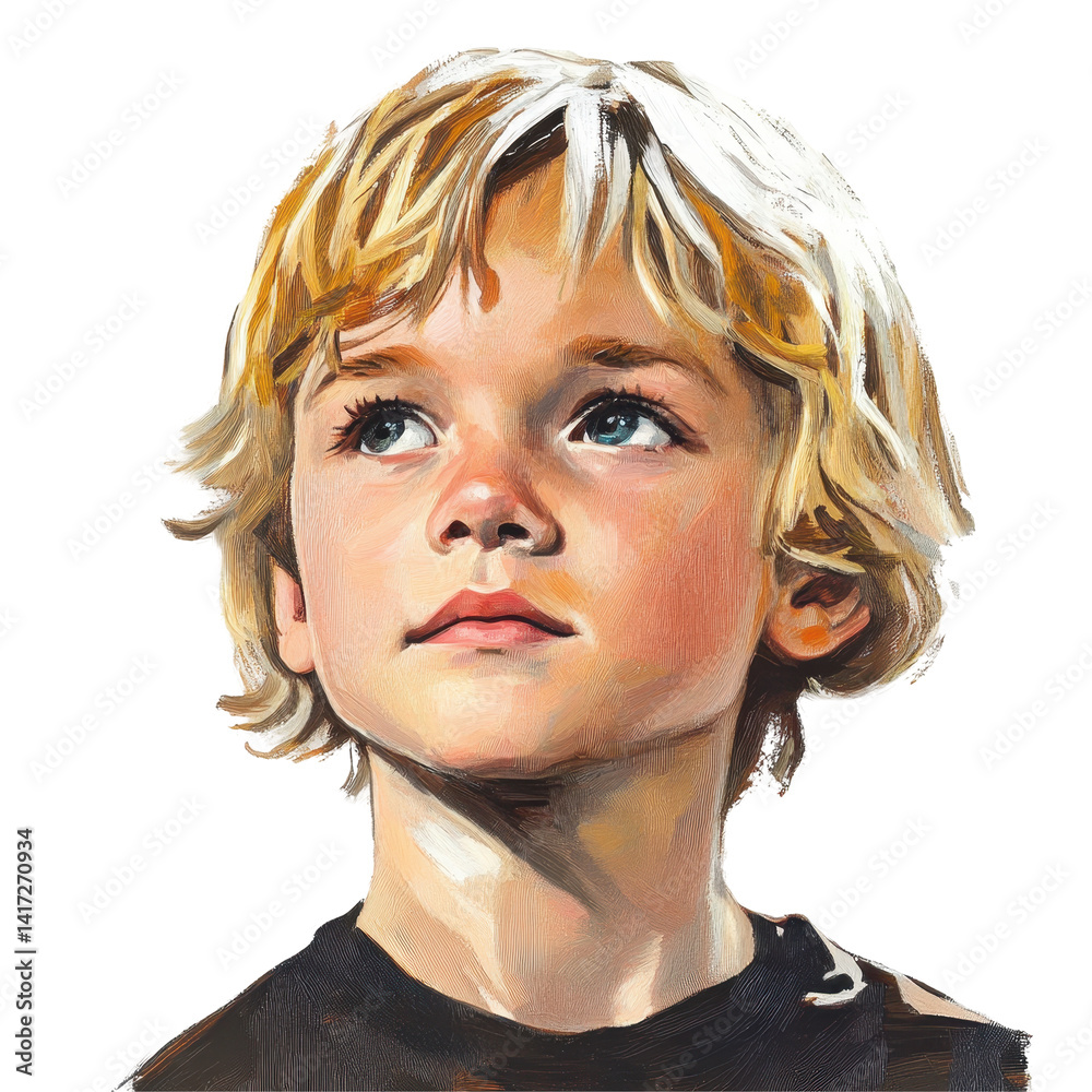 This comic portrait of a blonde child radiates happiness curiosity and playful artistic expression This comic portrait of a blonde child radiates happiness curiosity and playful artistic expression