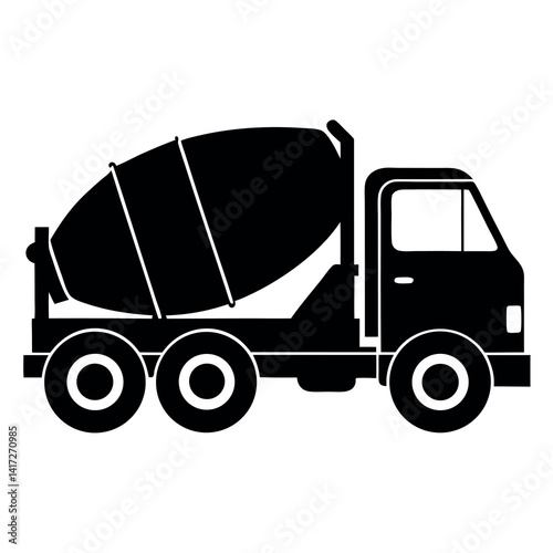 Concrete-mixer-truck-black-silhouette-on-white background. 