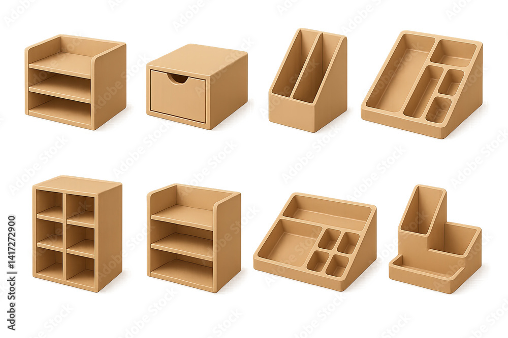 Fototapeta premium Office organizer icons set in 3d style
