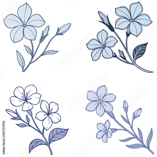  A periwinkle flower icon with five smooth petals and a small 
