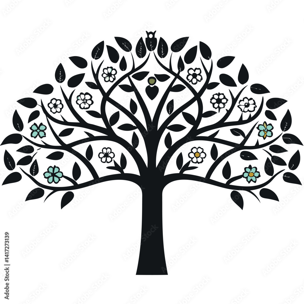 Fototapeta premium A set-of-nature elements blooming-tree