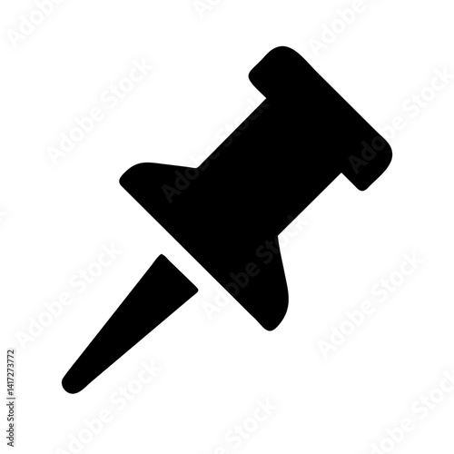 Black push pin icon silhouette isolated on white background, vector illustration of office pin symbol
