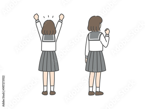 セーラー服の女子高生ガッツポーズ