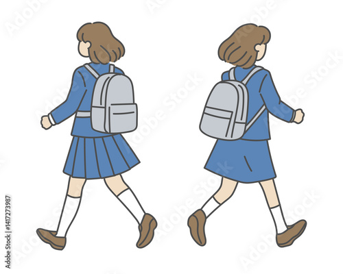 登校中の女子高生の後ろ姿