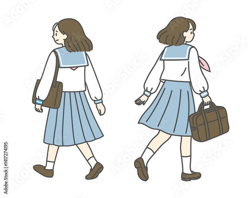 並んで歩く女子高生の後ろ姿
