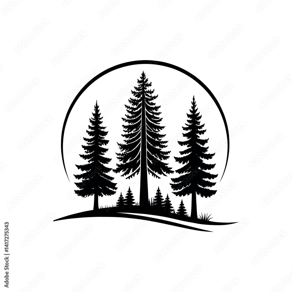 Obraz premium pine tree silhouette logo vector line art logo design