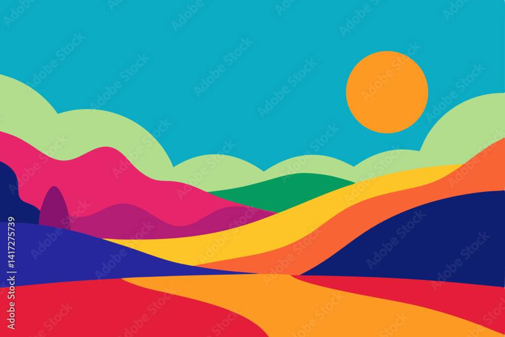 landscape with rainbow and sun