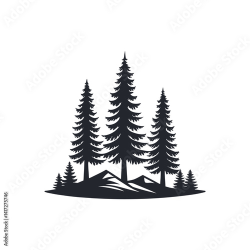 pine tree silhouette logo vector line art logo design