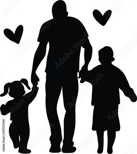 Assortment of silhouette images of father and children
