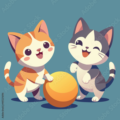Cute little kittens playing with a ball big eyes 