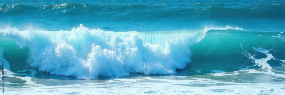 Obraz premium Ocean waves with foam, foamy ocean surface, blue turquoise ocean texture , blue, water