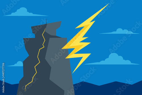 Anime Cliff Tower Hit By A Bolt Of Lightning Graphic