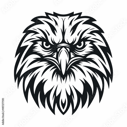  Black and white line art of bald eagle head 