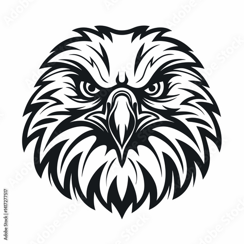  Black and white line art of bald eagle head 