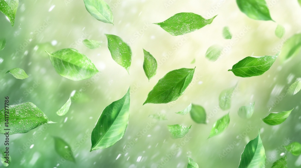 Green Floating Leaves Flying Leaves Green Leaf Dancing, Air Purifier Atmosphere Simple Main Picture. Green Floating Leaves Flying Leaves Green Leaf Dancing, Air Purifier Atmosphere Simple Main Picture.