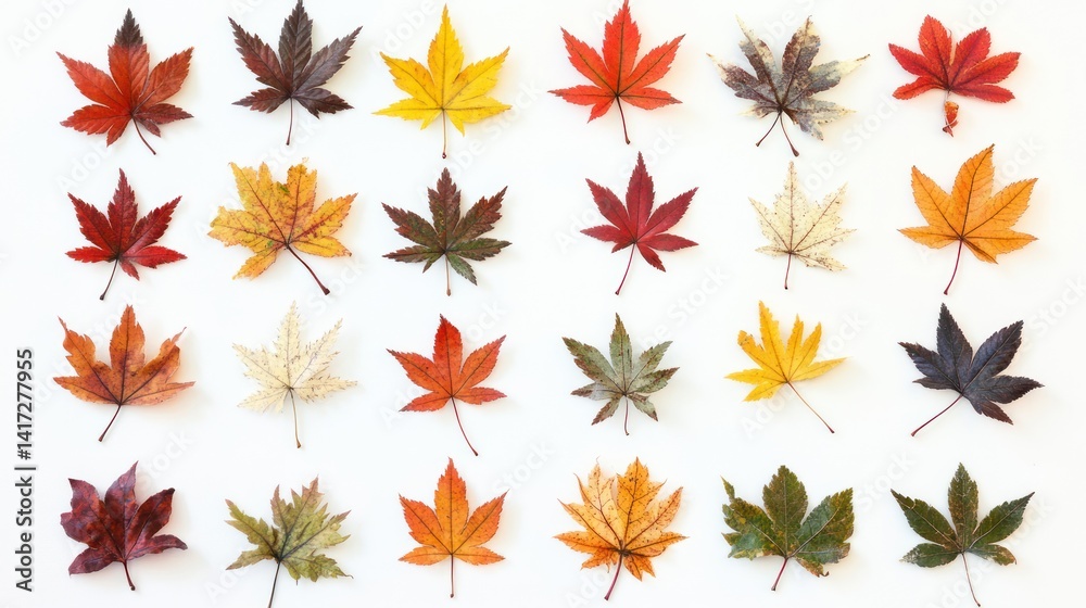 Vibrant autumn leaves arranged in a grid pattern. Vibrant autumn leaves arranged in a grid pattern.