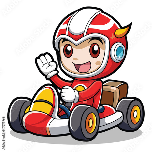 Cartoon character in a red go-kart