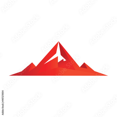 Abstract red mountain peak vector with sharp geometric shapes perfect for adventure and travel branding