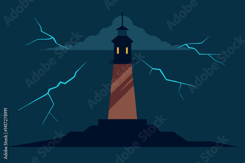 Anime Lighthouse Surrounded By A Lightning Storm Mode