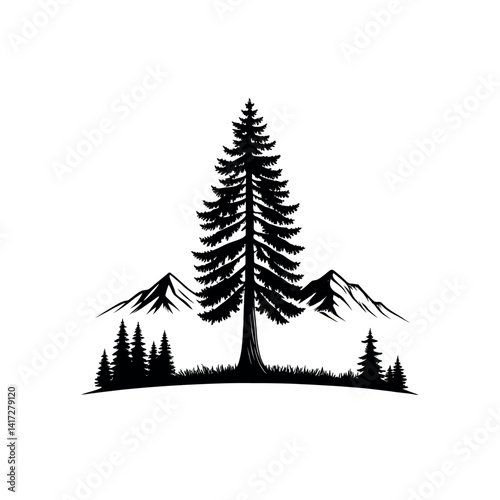 pine tree silhouette logo vector line art logo design