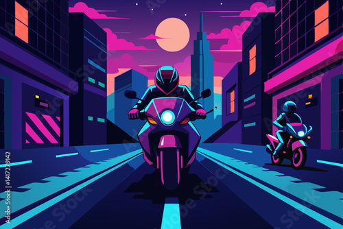 Anime Motorbike Chase Through Neon Streets Visual