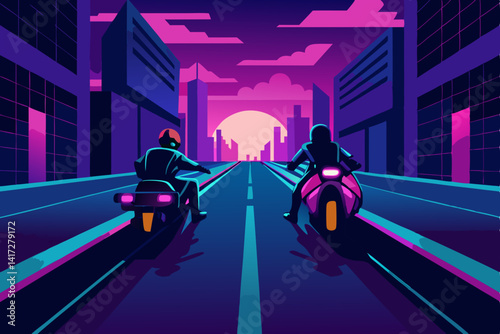 Anime Motorbike Chase Through Neon Streets Image