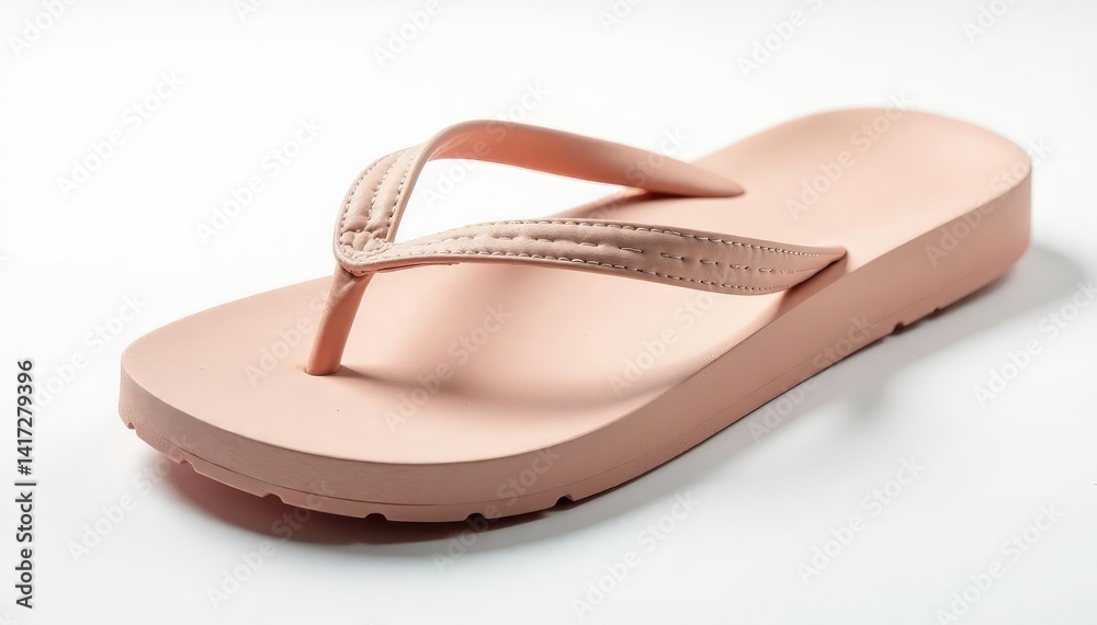 Close-up of a single flip-flop against pure white backdrop, footwear, studio Close-up of a single flip-flop against pure white backdrop, footwear, studio