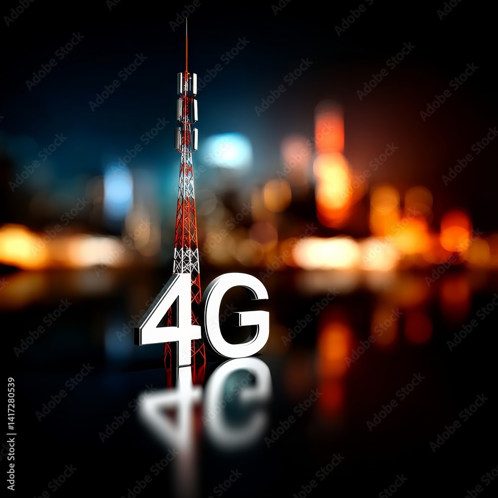 4G Network Tower Reflecting in the Night, Empowering Digital Connectivity in the Urban Landscape for Seamless Communication