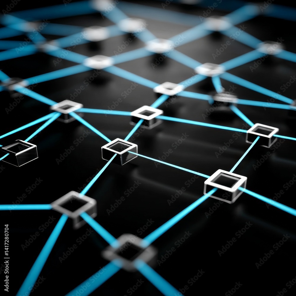Abstract Network: Interconnected Nodes with Blue Lines on a Dark Background Displaying Connectivity.