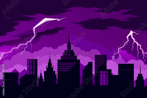 Anime Skyline In A Purple Electric Storm Render