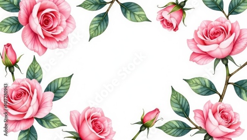 Delicate watercolor roses & leaves, repeating seamlessly , fabric, repeat