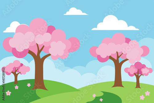 Anime Spring Garden With Blooming Sakura Element