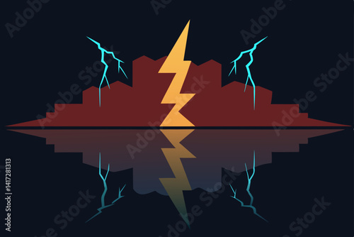 Anime Street Reflections Of Storm Lightning Image