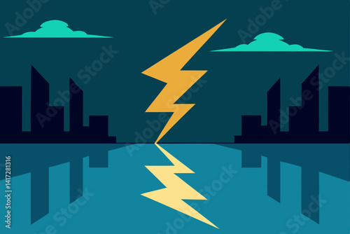 Anime Street Reflections Of Storm Lightning View