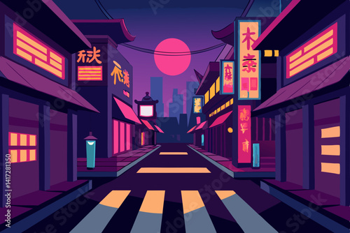 Anime Street Scene With Glowing Signboards Scene