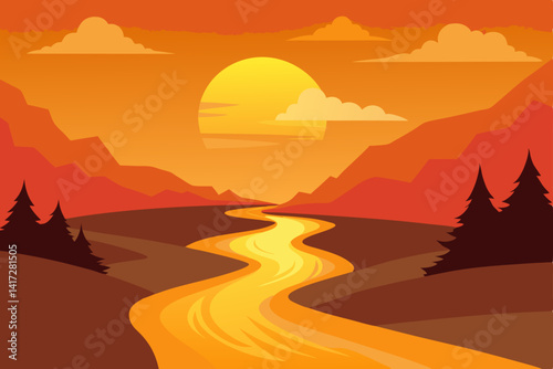 Anime Style River At Golden Hour Scene Mode