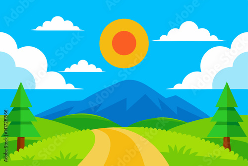 Anime Summer Day With Blue Skies And Fields Detail
