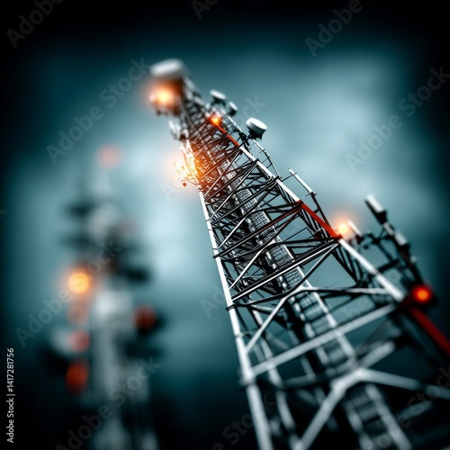Communication Tower's Ascendancy: A Glimpse Upward at Technology and Infrastructure Against a Moody Sky