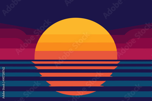 Anime Sunset Over Ocean Horizon Wallpaper View