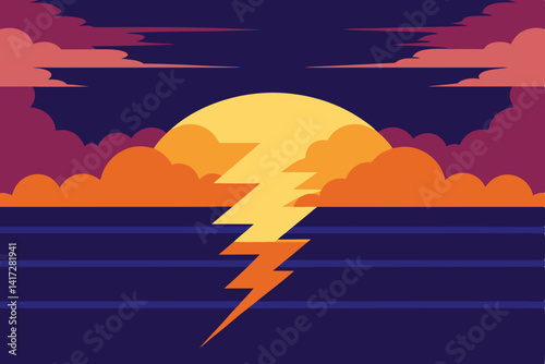 Anime Sunset Scene Turned Stormy With Lightning Focus